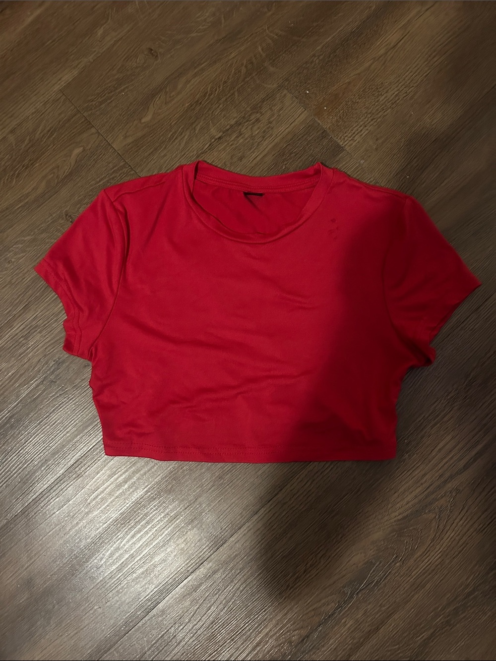 Red Cropped Crewneck Tee - Women